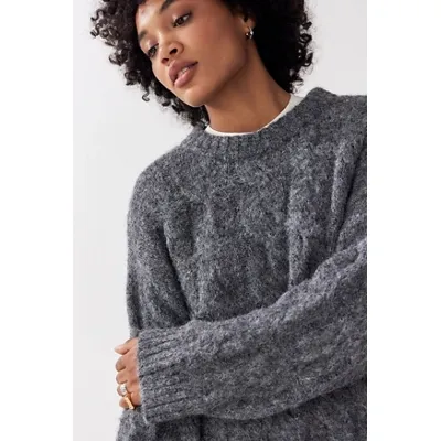 Kimchi Blue Boston Lofty Cable Knit Jumper - Dark Grey XS at Urban Outfitters