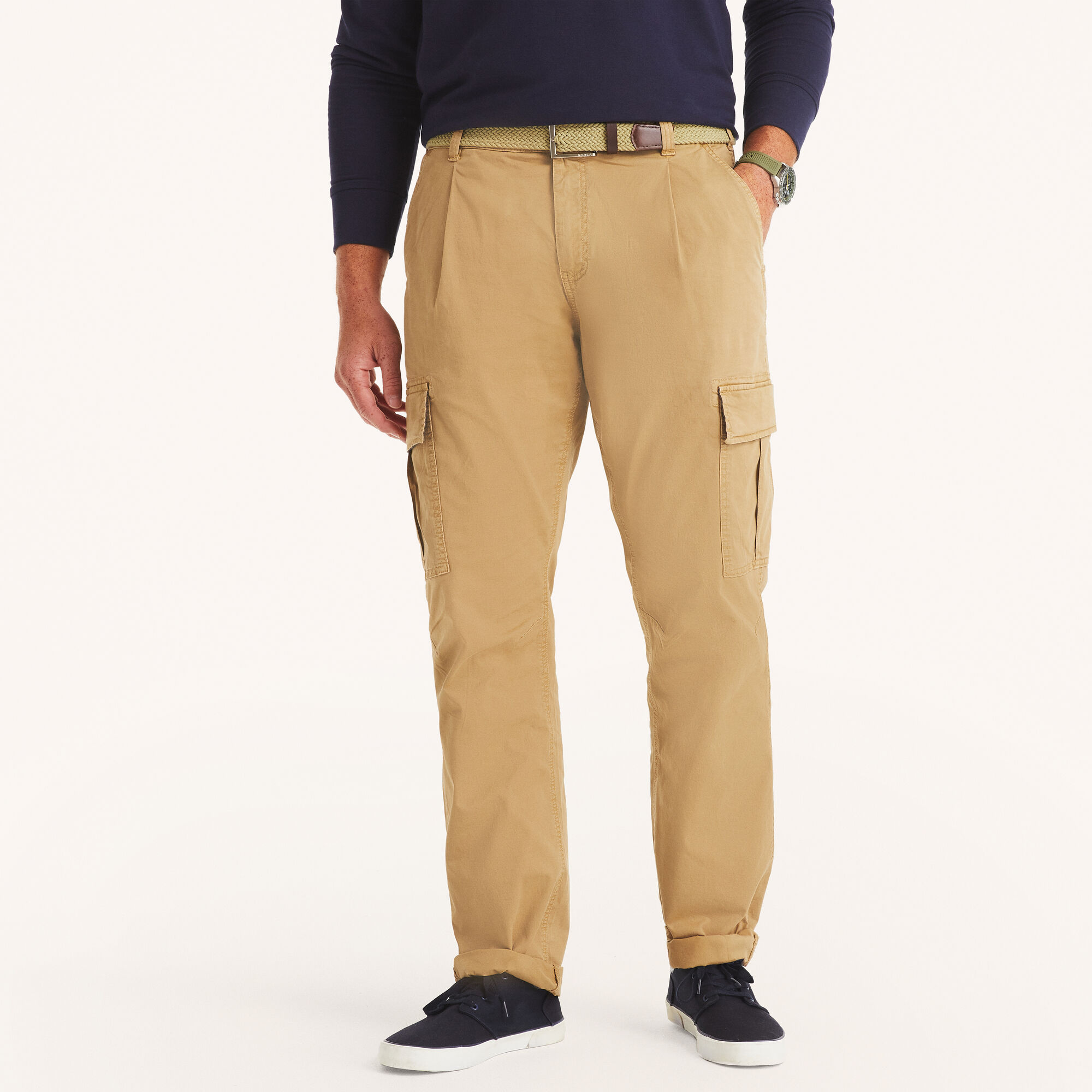 Nautica Men's Big & Tall Pleated Cargo Pant 210 (Dark Brown), 44x32