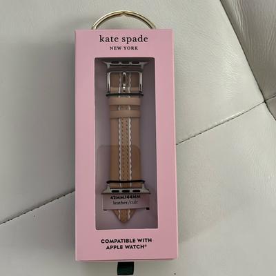 Kate Spade Accessories | Kate Spade Leather Apple Watch Band 42/44mm Nib | Color: Tan/White | Size: Os