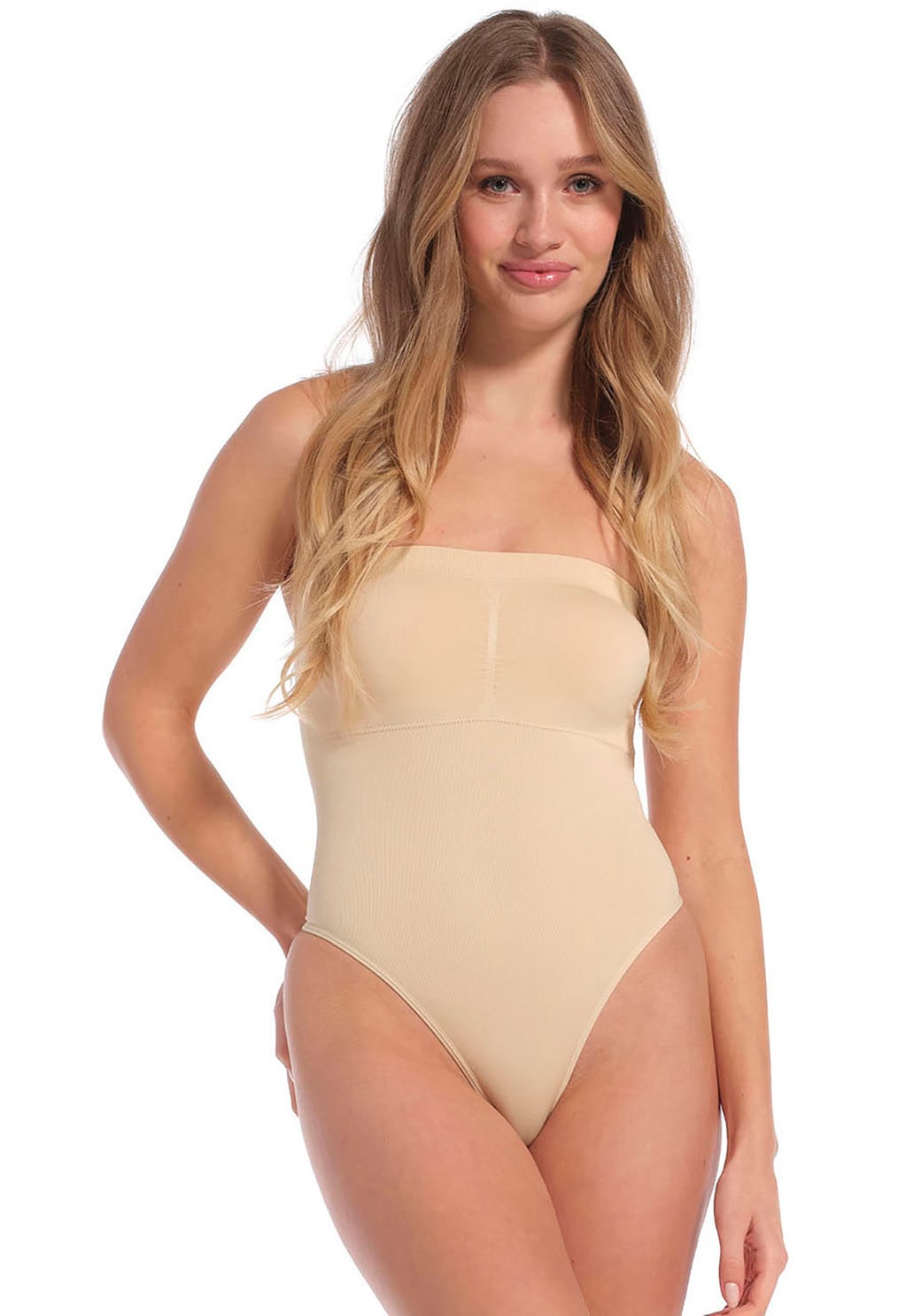 Shaping-Body MAGIC BODYFASHION "Bandeau Thong Body", Damen, Gr. L, N-Gr, braun (latte), Obermaterial: 92% Polyamid, 8% Elasthan, unifarben, eng, ohne Ausschnitt, Bodys, Silikonrand an der Oberseite verhindert das Ausrollen Image