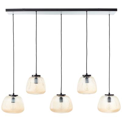 BRILLIANT Pendelleuchte "Kaizen", schwarz (amber, bernstein, schwarz matt), B:125,00cm T:47,00cm, Lampen, 150 x 125 x 48 cm, 5 x E27, kürzbar, Riffelglas Image