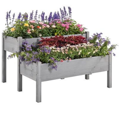 47x41x30in Wooden Raised Garden Bed Horticulture Outdoor 2 Tiers Elevated Planter Grow Box for Herb with Legs & Drainage Holes