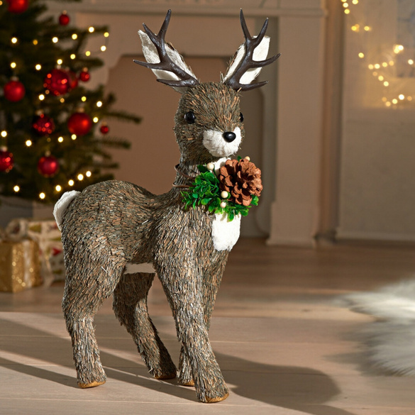 Dekofigur aus Naturgras "Rentier stehend" Eldo Image