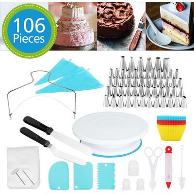 Hengda - 106x Backzubehör Torten Kuchen Spritzbeutel Spritztüllen Set Tortenplatte Deko