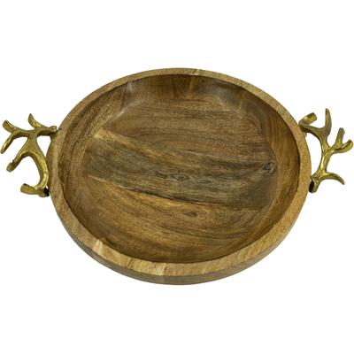 Dekotablett NOOR LIVING "Weihnachtsdeko", braun, H:10cm Ø:40cm, Mangoholz, Dekoschalen, aus exclusivem Mango-Holz Image
