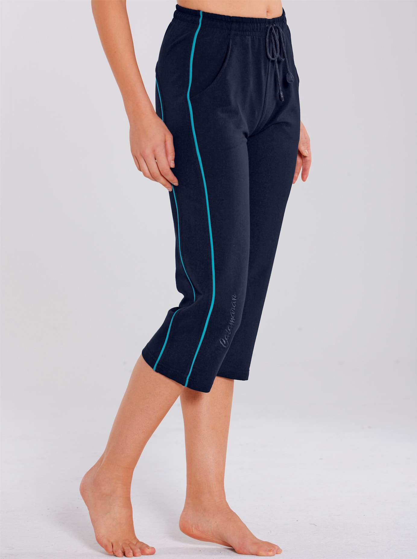 Sporthose CATAMARAN, Damen, Gr. 52/54, Normalgrößen, bunt (marine, türkis), 92% Baumwolle, 8% Elasthan, gemustert, unifarben, 3/4-Länge, Hosen Sporthose