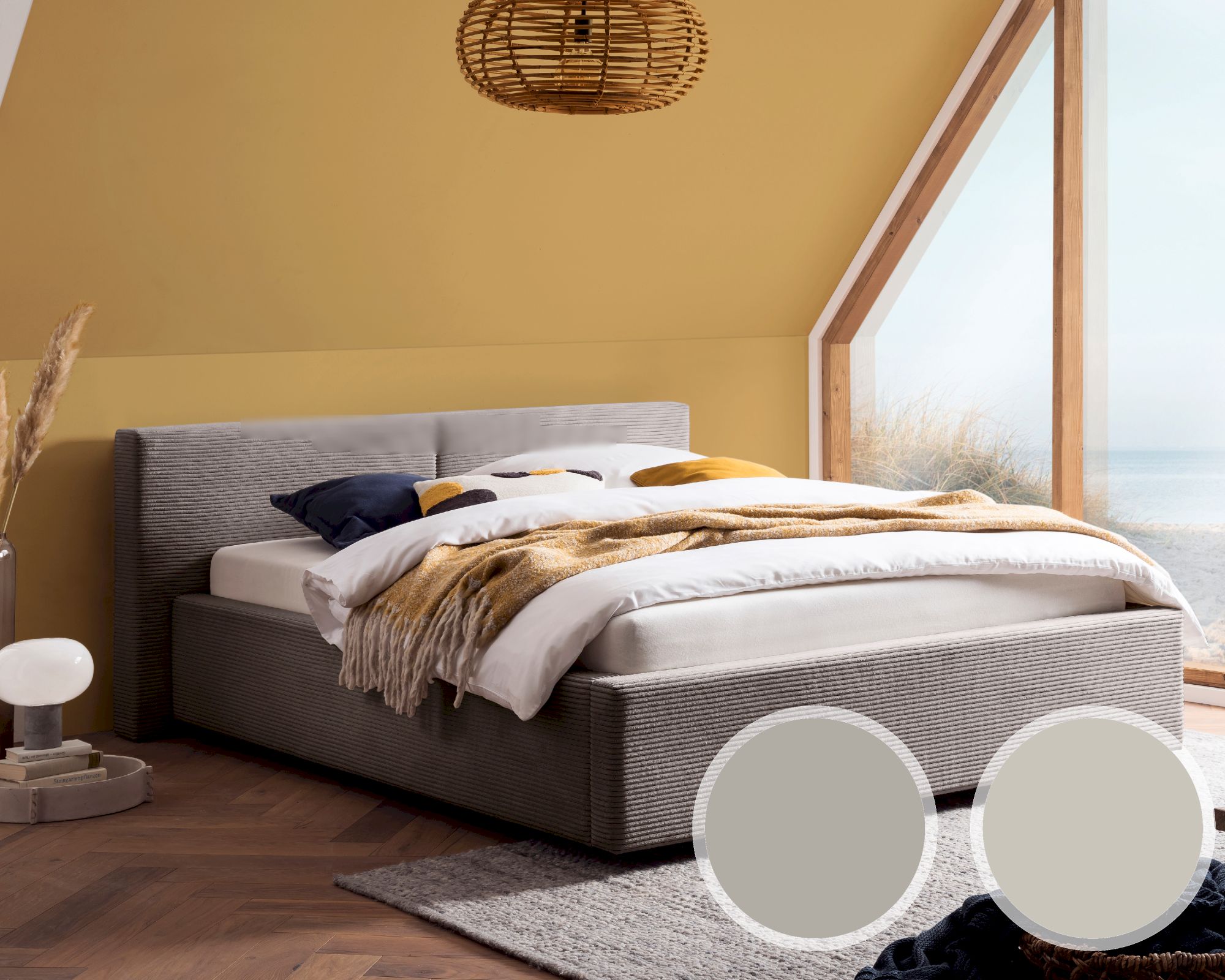 meise.möbel »Cube« Polsterbett Cord mit Bettkasten 180x200 cm / taupe / mit Bettkasten / ohne Matratze