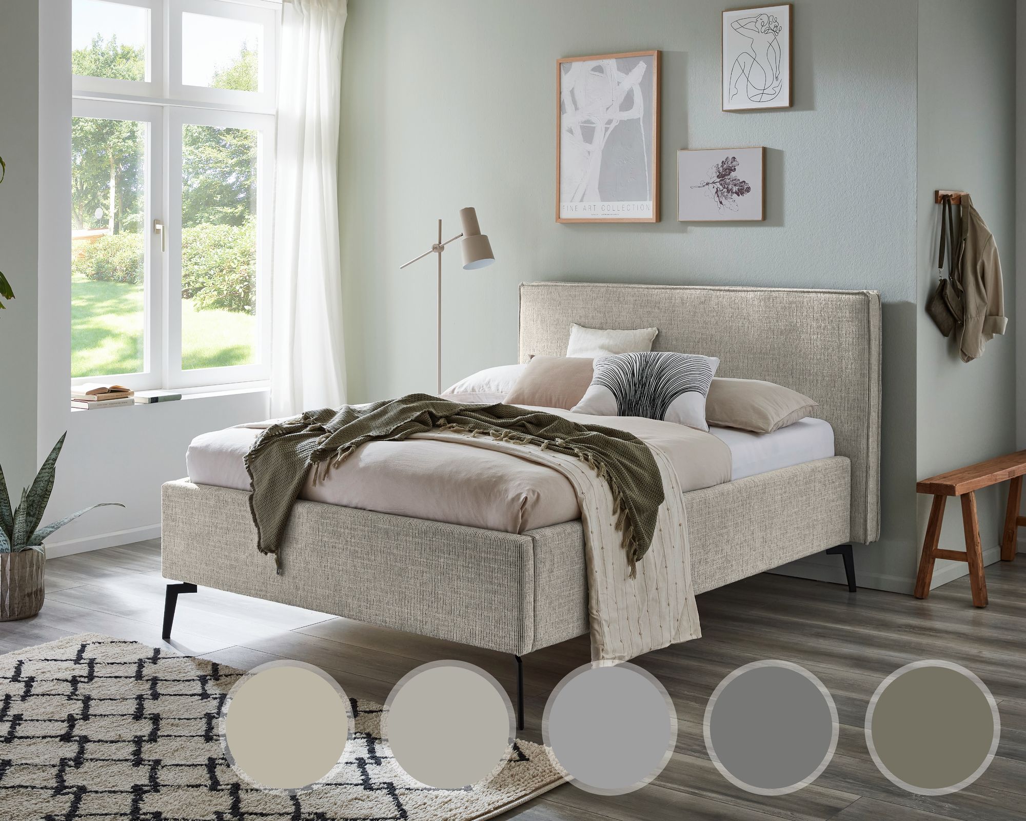 meise.möbel »Riva« Polsterbett mit Bettkasten 140x200 cm / moss / Metallfüße schwarz / mit Bettkasten und Motor-Federholzrahmen