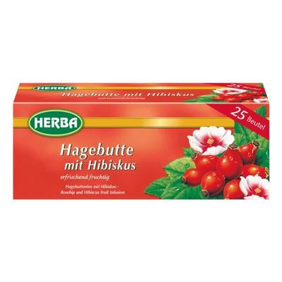 Herba Früchtetee Hagebutte mit Hibiskus Tassenportion, 25 Stück, Herba