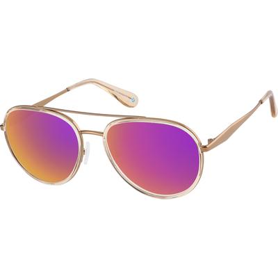 Zenni Women's Aviator Rx Sunglasses Brown Mixed Full Rim Frame