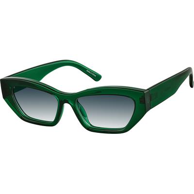 Zenni Women's Vintage Cat-Eye Rx Sunglasses Green Plastic Full Rim Frame