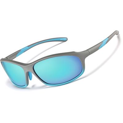 Zenni Sporty Oval Sunglasses Gray With Sky Blue Mirror Plastic Full Rim Frame