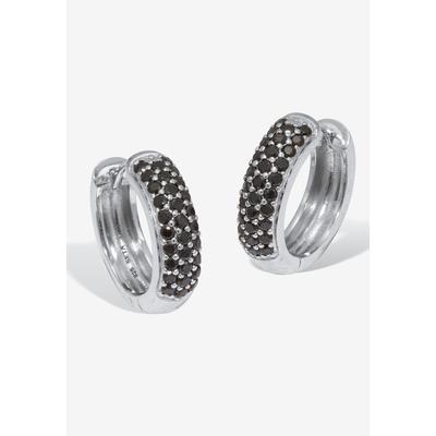 Women's Round Genuine Black SpinelSterling Silver Huggie Earrings by PalmBeach Jewelry in Black