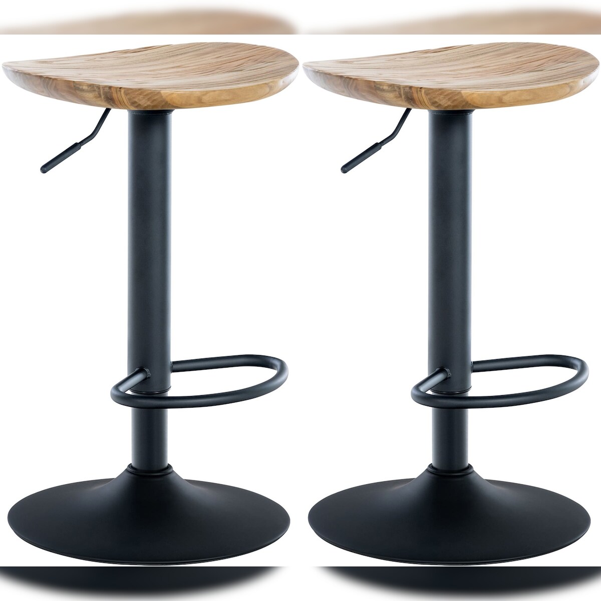 DELUKE® Barhocker 2er Set höhenverstellbar Natur SABU - Holz, 56-80x41x38,5cm | Barhocker ohne Lehne Tresenhocker Barstuhl Küchenhocker Thekenhocker Image