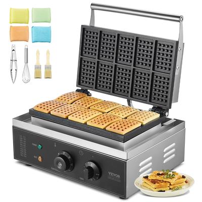 Commercial Waffle Maker, 10PCS Rectangle Waffle Baker Machine, 1550W Non-Stick Stainless Steel Belgian Waffle Iron