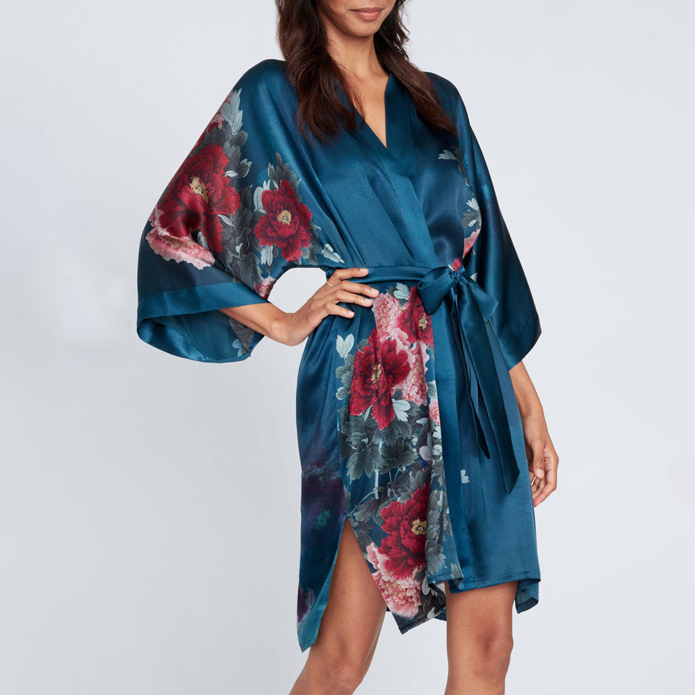 KIM+ONO Kimono Robe | Silk Keina Short Kimono Robe | Silk | Teal | Short