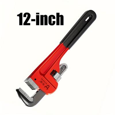 TEMU 12inch / 8inch Heavy Duty Straight Pipe Wrench, Adjustable Aluminum Plumber Wrench With Floating Hook Jaw And I-beam Handle, Red Image