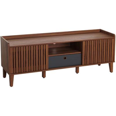 TV-Rack HHG 421, Lowboard TV-Schrank, Schiebetür 56x150x40cm Walnuss-Optik, Schublade dunkelgrau Image