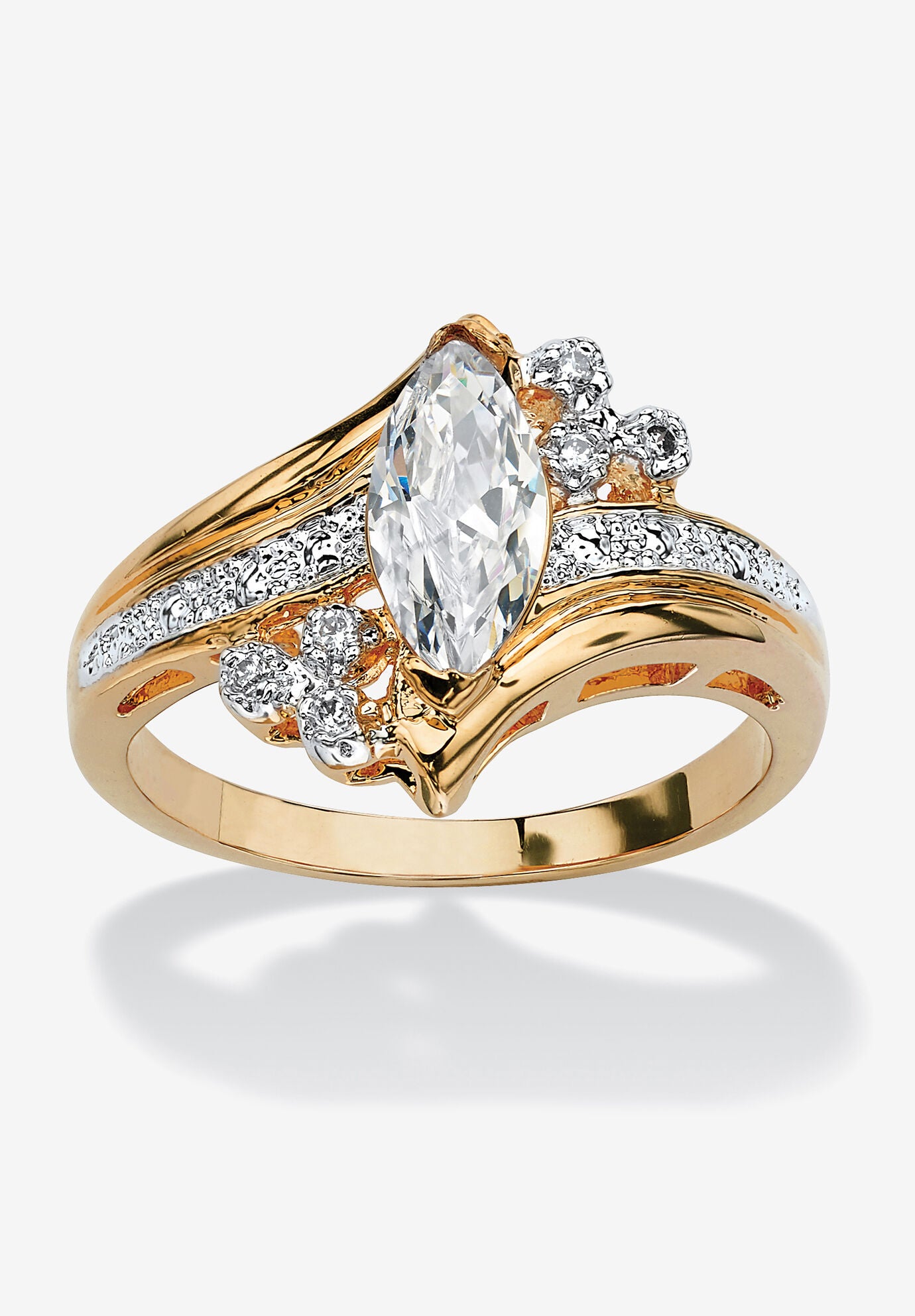 Women's Gold-Plated Marquise Cut Engagement Ring Cubic Zirconia by PalmBeach Jewelry in Gold (Size 5)