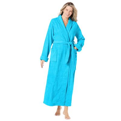 Plus Size Women's Long Terry Robe by Dreams & Co. in Paradise Blue (Size 1X)