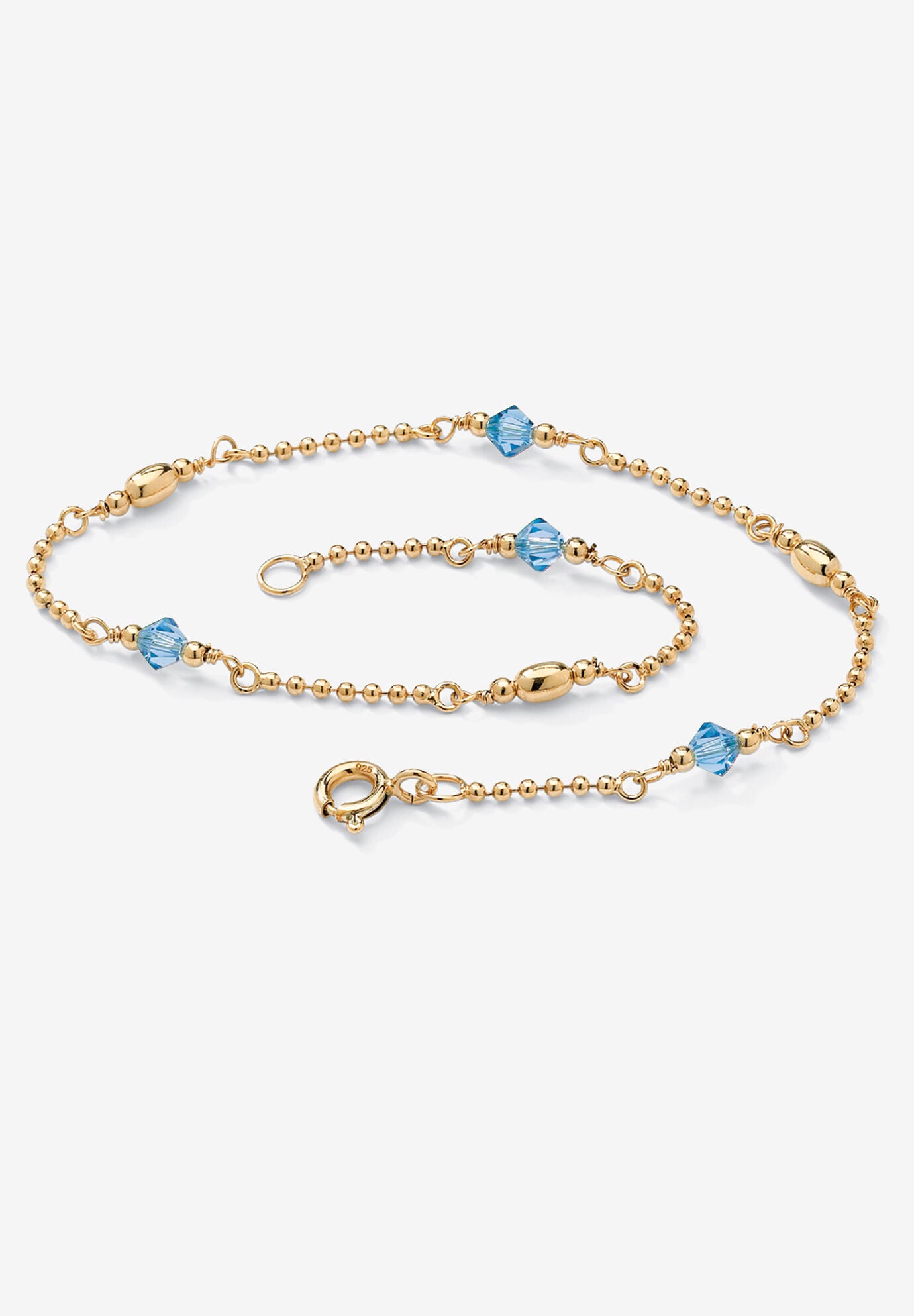 Women's Gold Over Sterling Silver Simulated Birthstone Ankle Bracelet 11 Inches by PalmBeach Jewelry in March