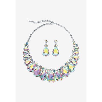Women's Silver Tone Tone Bib Necklace Set, Aurora Borealis Crystal, 16