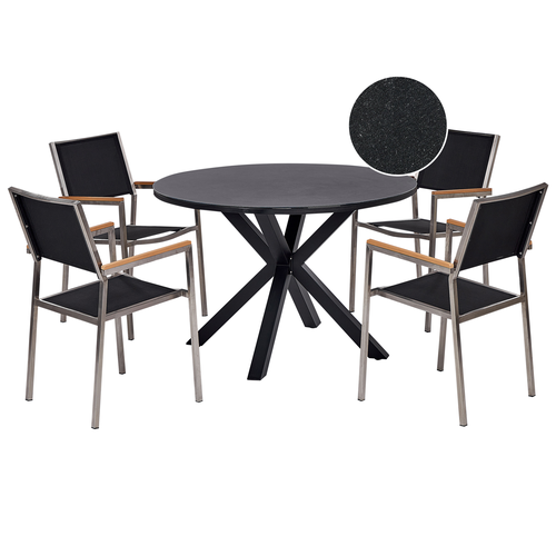 Gartenmöbel-Set, schwarz Aluminium, Edelstahl, Keramik, Glas, Tischplatte mit Marmoreffekt, 4 Sitzer, Outdoor-Möbel, modern