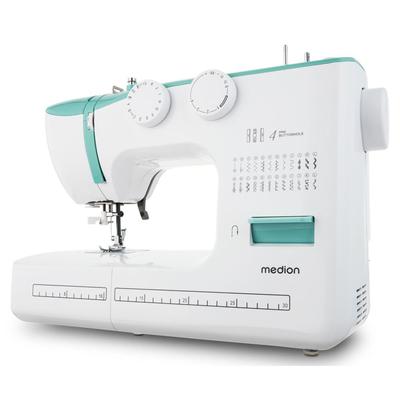 MEDION Freiarm-Nähmaschine "SM60 (MD 10689), 60 Stichmuster, Rückwärtstaste, 60 Watt Motorleistung", blau (türkis), B:42cm H:30cm T:17cm, Nähmaschinen, automatischer Einfädler, einstellbare Stichlänge und -breite, Nähloch