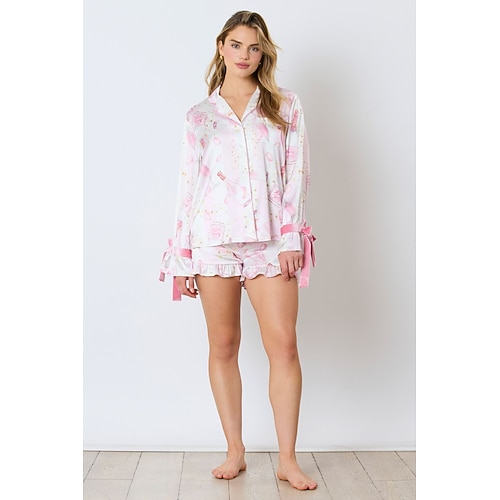 Weihnachtsmann Schlafanzug Satin Schlafanzug Damen Cosplay Kostüm Erwachsene Silvesterparty Oberteil Hose Valentinstag Geschenk für sie Image