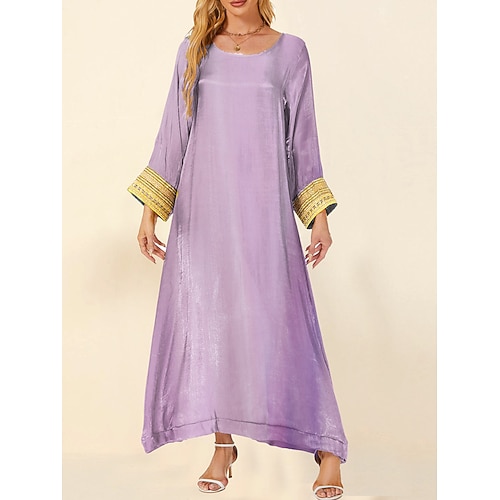 Damen Maxikleid Freizeitkleid Cocktailkleid Kleid für Hochzeitsgäste Chiffonkleid Elegant Lässig Urlaub Normale Passform Einfach Langarm Rundhalsausschnitt Schwarz Marineblau Purpur Herbst Image