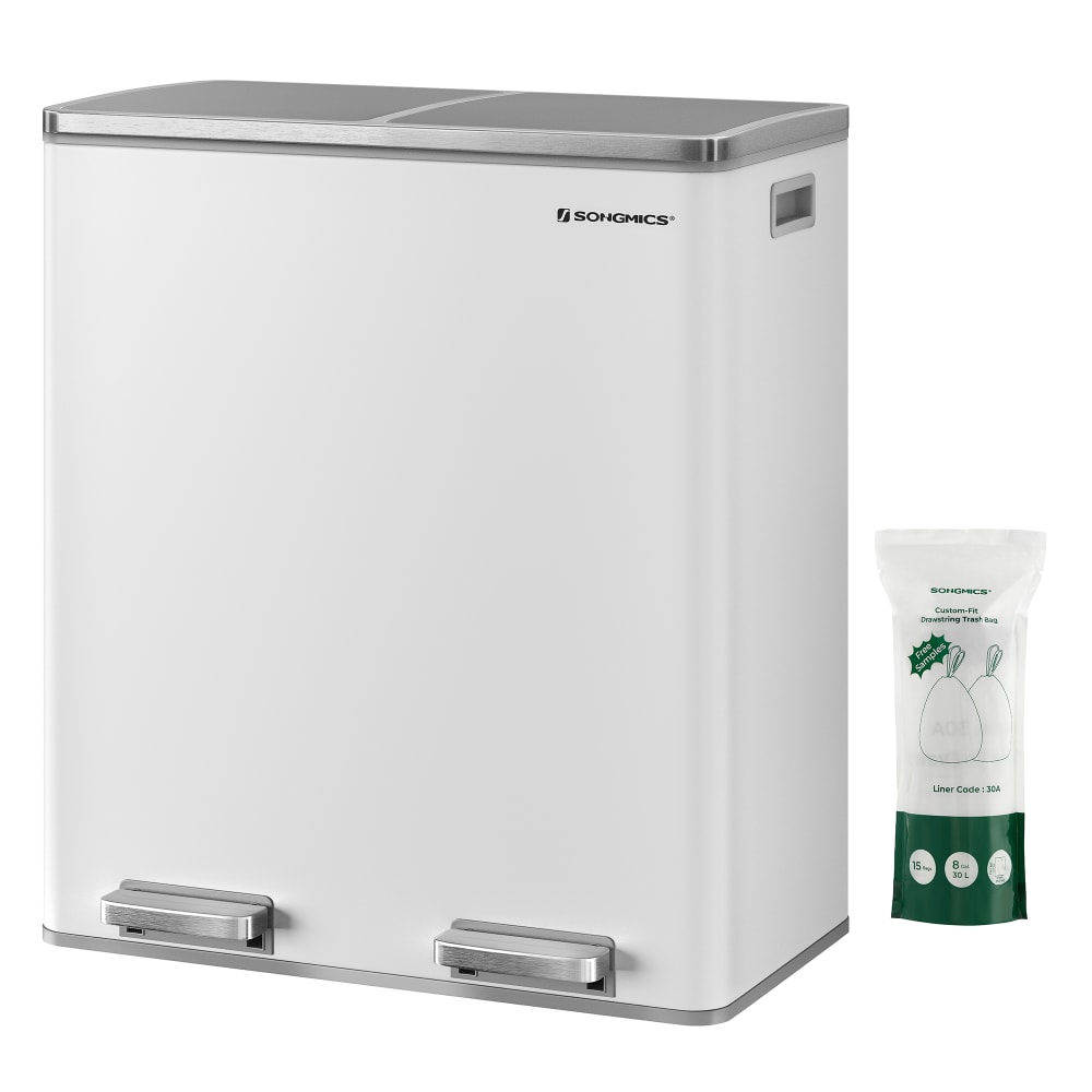 Poubelle cuisine poubelle de tri 2 x 30L acier blanc avec 15 sacs