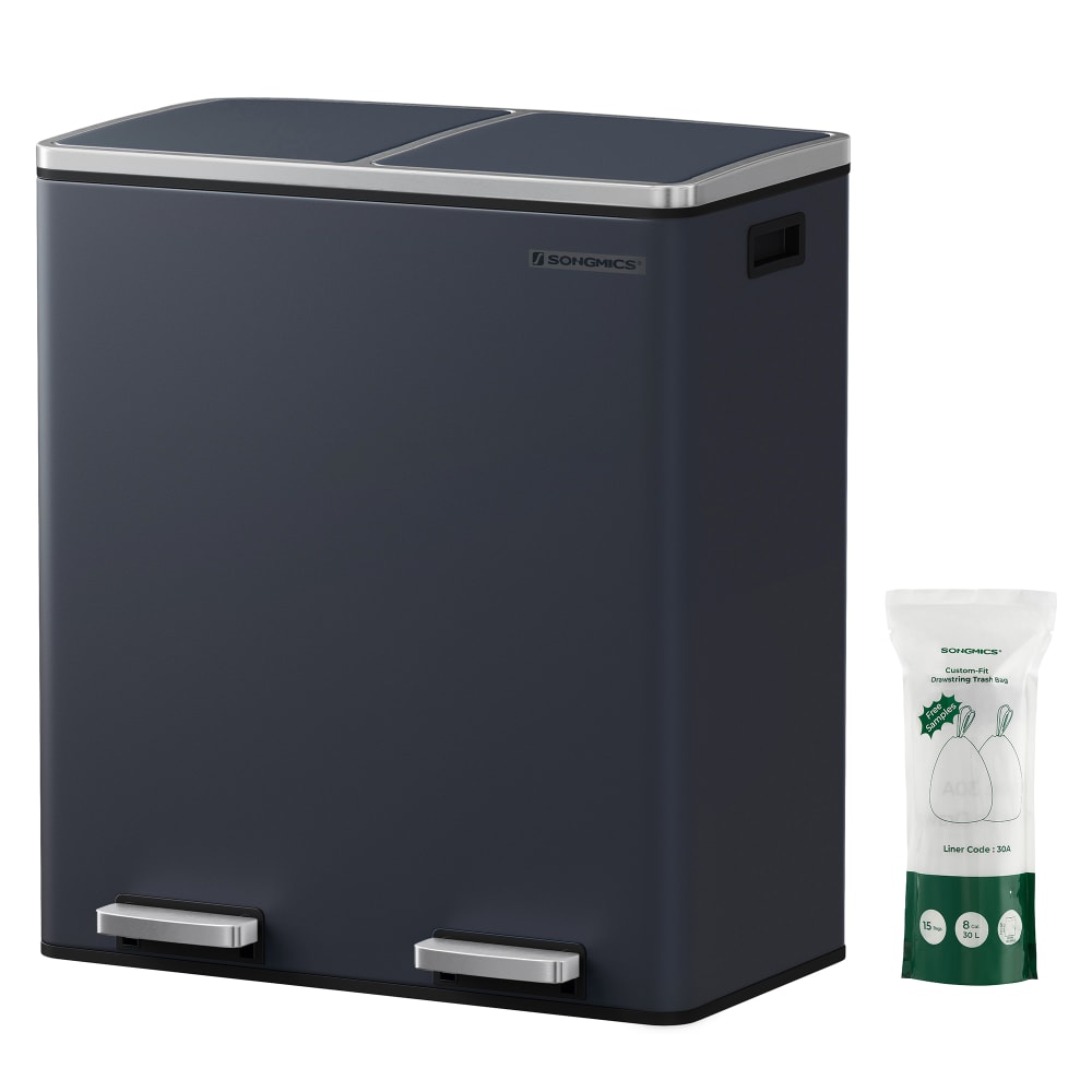 Poubelle cuisine poubelle de tri 2 x 30L gris verdâtre avec 15 sacs