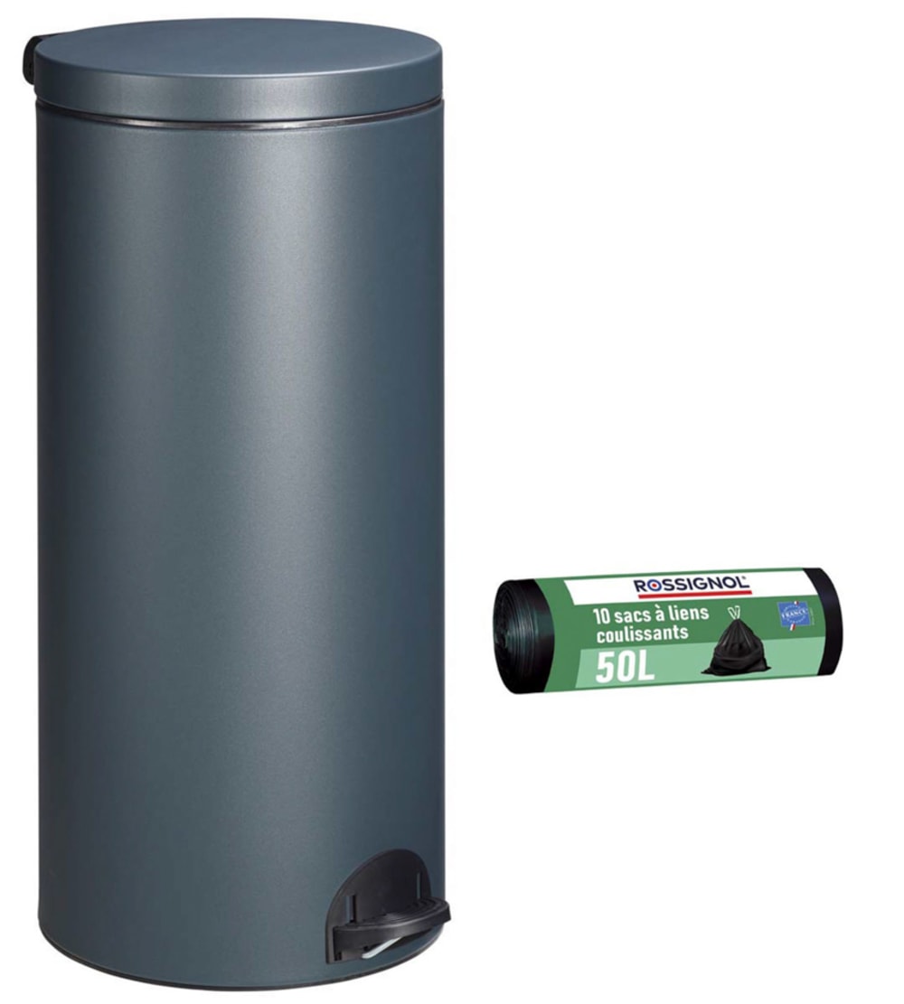 Poubelle de cuisine à pédale 30L et 10 sacs poubelle 50L