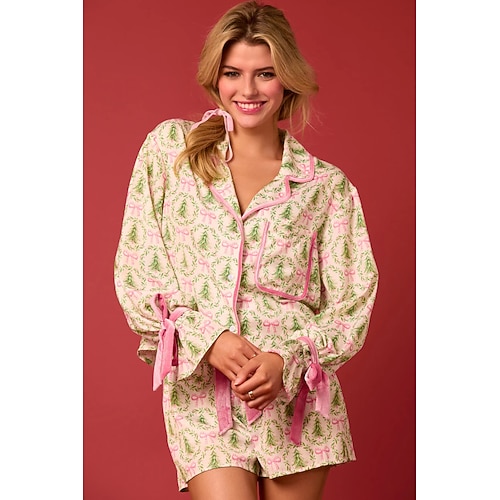 Santa Claus Nachtwäsche Pyjama Satin Pyjama Cosplay Kostüm Erwachsene Silvester Party Top Hose Valentinstag Geschenk für sie Image