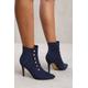 Where's That From Wheres Womens 'leane' Pointed Toe Mid Heel Ankle Boots With Gold Buttons - Navy - Size UK 7