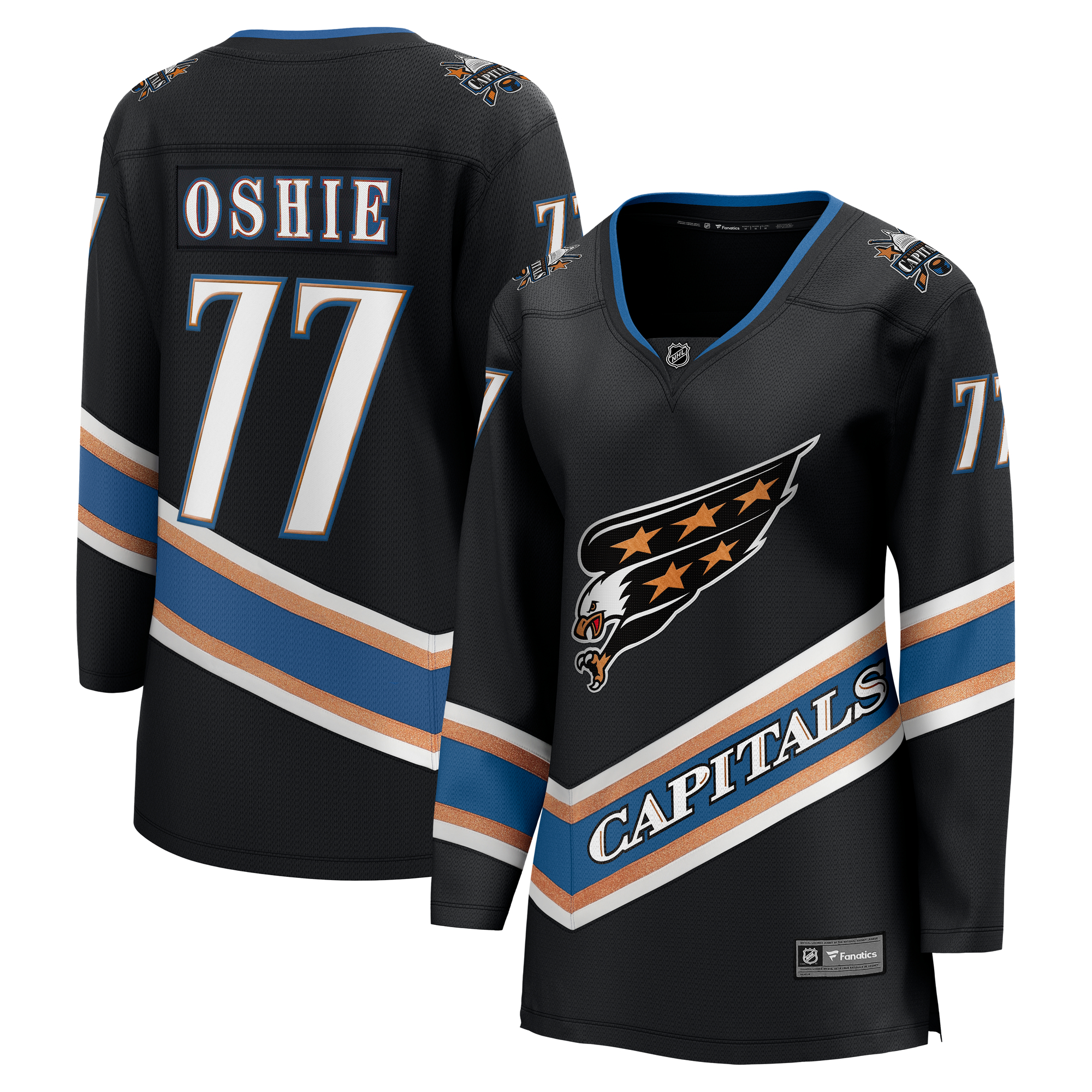 Schwarzes alternatives 50. Jubiläumstrikot der Washington Capitals mit TJ Oshie für Damen von Fanatics Image