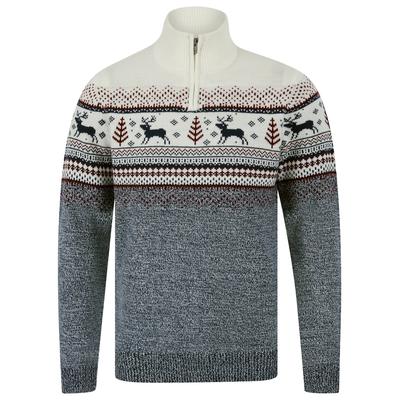 Jumpers Men's Wayne Nordic Fair Isle Jacquard Knit Christmas Jumper with Quarter Zip Funnel Neck in Laundered Ecru - Merry Christmas / L - Tokyo Laundry