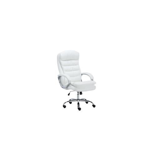 DELUKE® Bürostuhl SOUK - 116x68x77, Weiß | Kunstleder | Metall in Chromoptik Gestell | ergonomische Bürostühle Homeoffice Stuhl mit Rollen