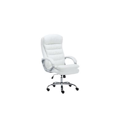 DELUKE® Bürostuhl SOUK - 116x68x77, Weiß | Kunstleder | Metall in Chromoptik Gestell | ergonomische Bürostühle Homeoffice Stuhl mit Rollen Image