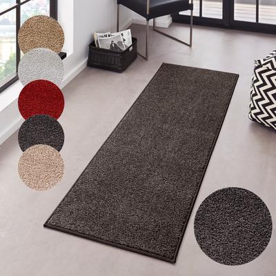 Teppich HANSE HOME "Pure 100 Kurzflor" Gr. 11, grau (anthrazit), B:80cm H:13mm L:200cm, Kunstfaser, Teppiche, Kurzflor, uni, umkettelt, Läufer, Wohnzimmer, Kinderzimmer, Flur Image