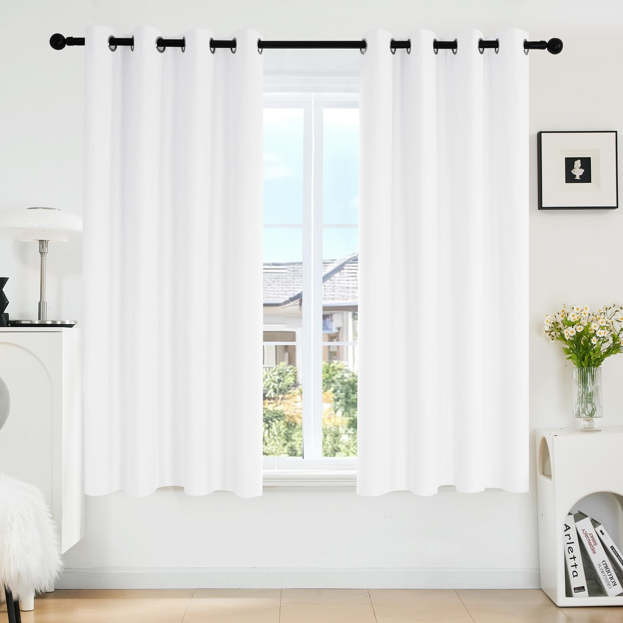 Blackout Curtains for Bedroom, White Curtains 2 Panels