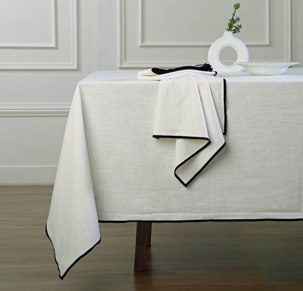 Tovaglia cotone bianco / nero 150x300 cm