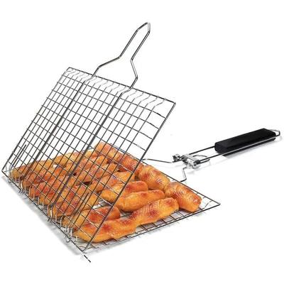 Grillkorb mit Holzgriff, faltbarer tragbarer Grill-Grillkorb, Grill-Fischkorb-Clip, Clip-Grillkorb,