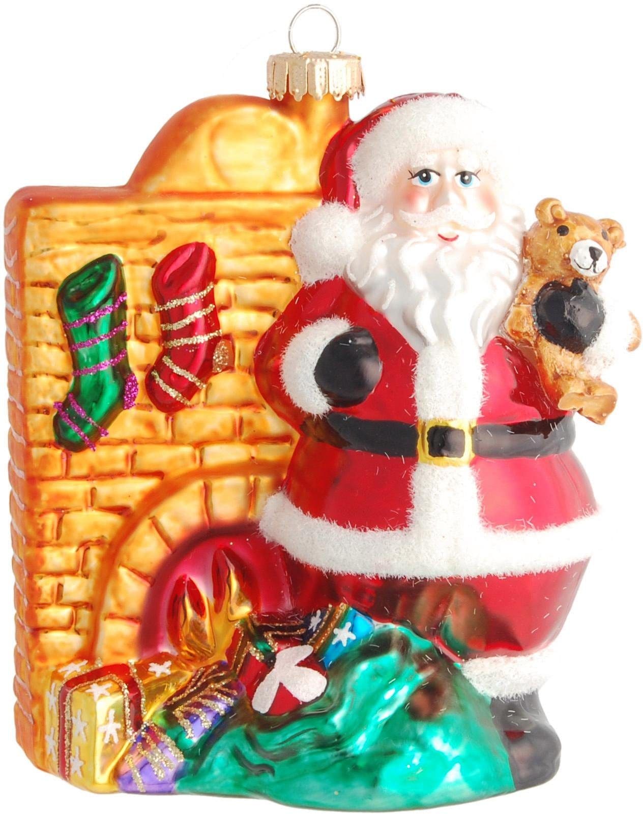 Christbaumschmuck KREBS GLAS LAUSCHA "Santa vor dem Kamin, Weihnachtsdeko, Christbaumschmuck", bunt, B:11cm H:12,5cm T:11,5cm, Glas, Weihnachtsbaumschmuck, mundgeblasen Image