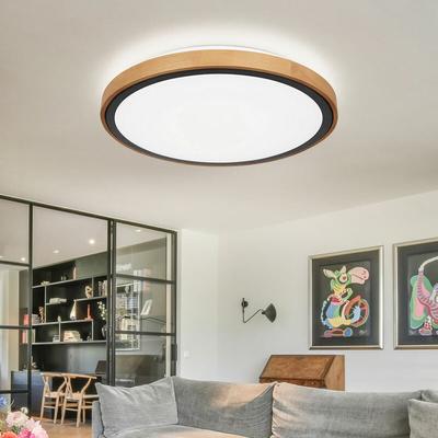 Deckenleuchte cct Deckenlampe Schlafzimmer Landhausstil Holzleuchte, Holzoptik braun Metall schwarz Image