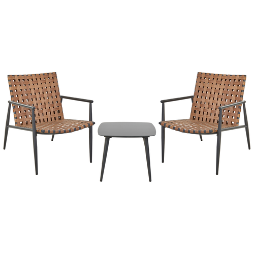 Balkonset Braun PE-Rattan Geflochten 3-Teilig Quadratischer Balkontisch mit 2 Stühlen Rustikal Outdoor Balkon Terrasse Garten Ausstattung