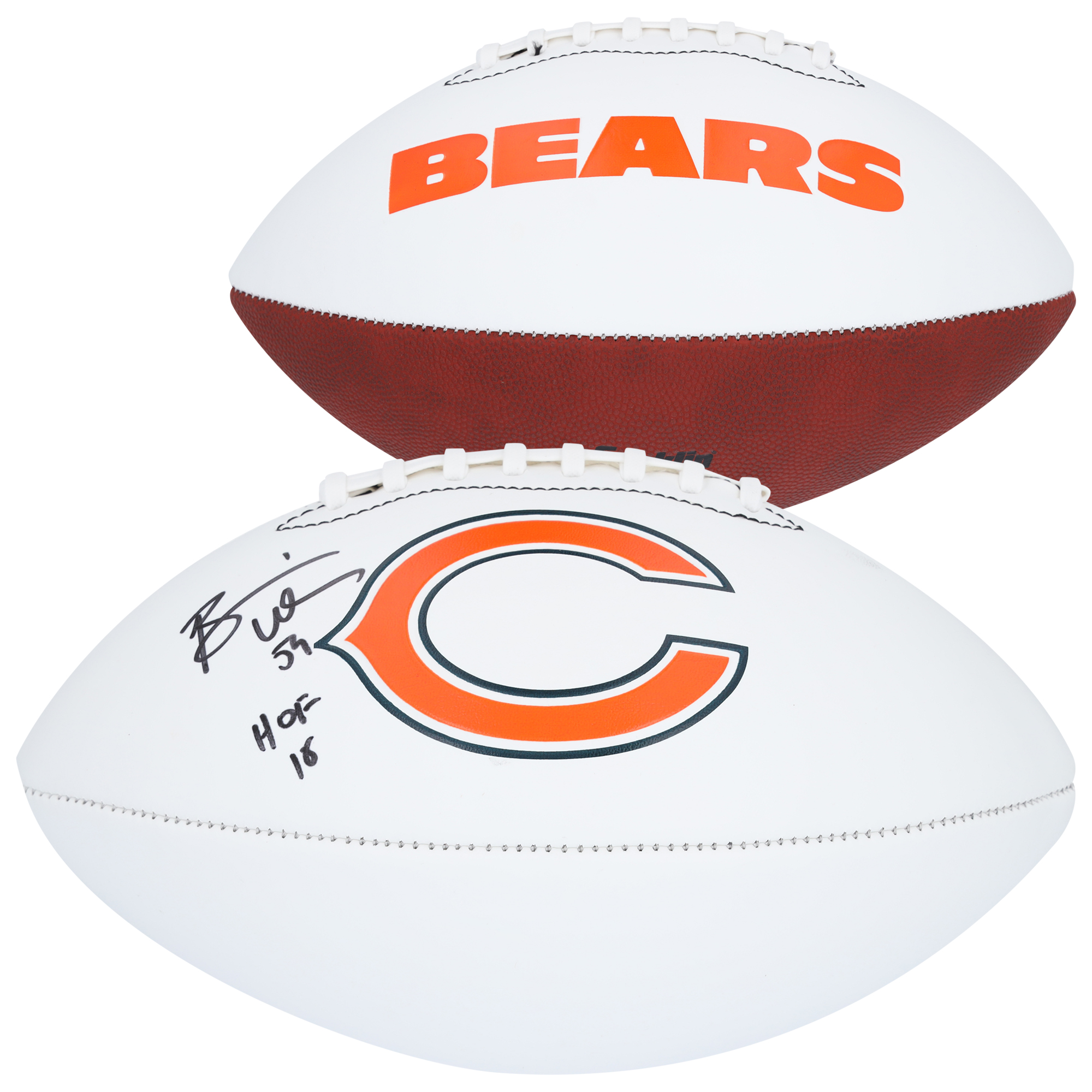 "Brian Urlacher Chicago Bears signierter Franklin White Panel Football mit „HOF 18“-Aufschrift" Image