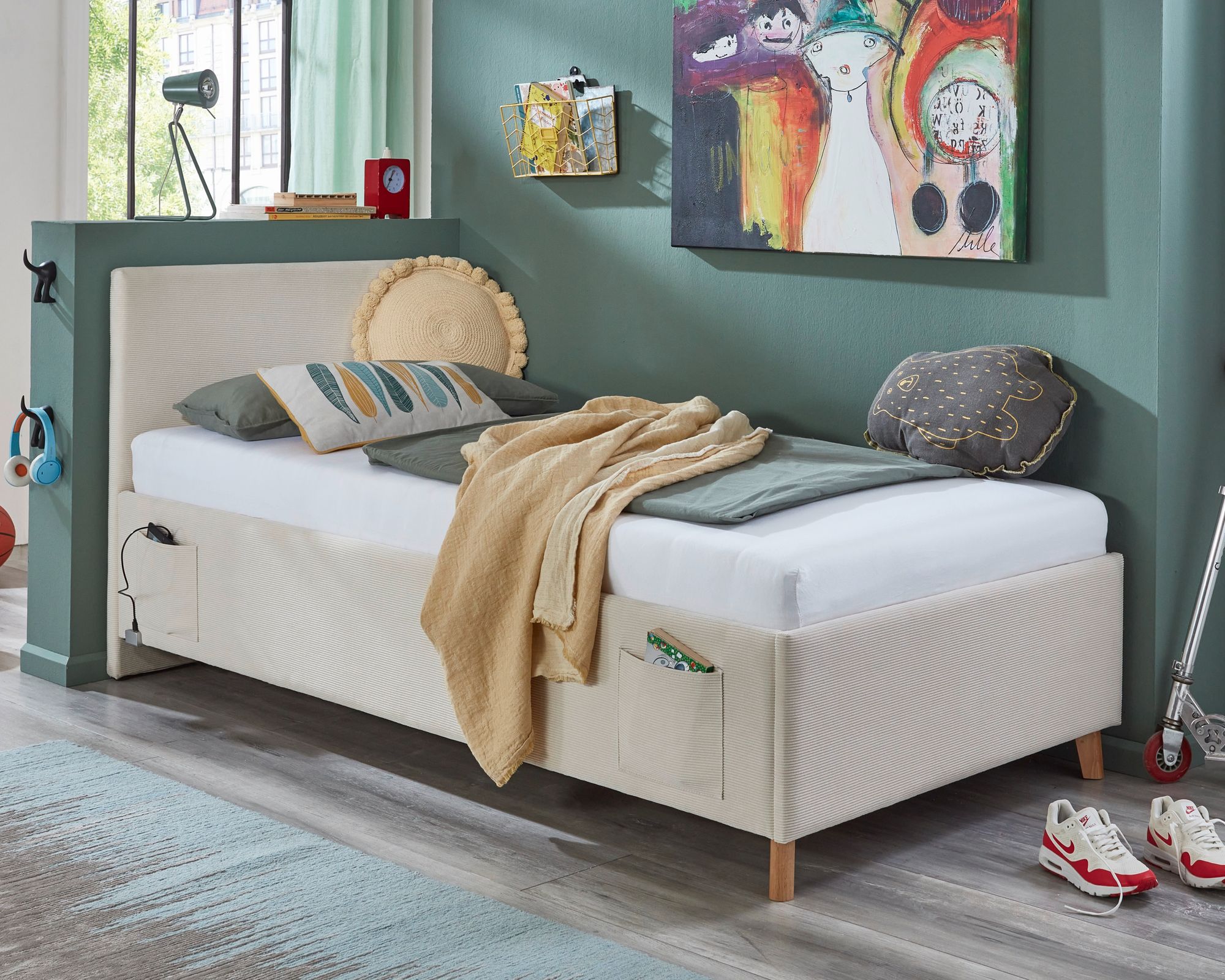 meise.möbel »Cool I« Jugendbett Cord 120x200 cm / ocean / ohne Rückenteil / mit Bettkasten / mit Matratze / Härtegrad H2/H3