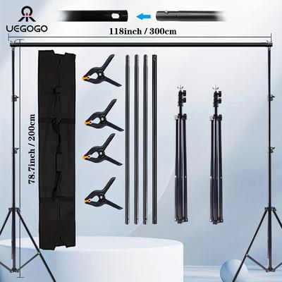 TEMU Uegogo 2x3m Heavy Duty Black Backdrop Stand, Photography/wedding/party Photo Background Kit, With Clamps And Carry Bag, Iron Material, Studio Equipment