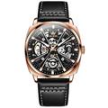 Montre automatique olevs 6685 pour hommes squelette doré en acier inoxydable bracelet en cuir étanche montres-bracelets mécaniques pour hommes de sport